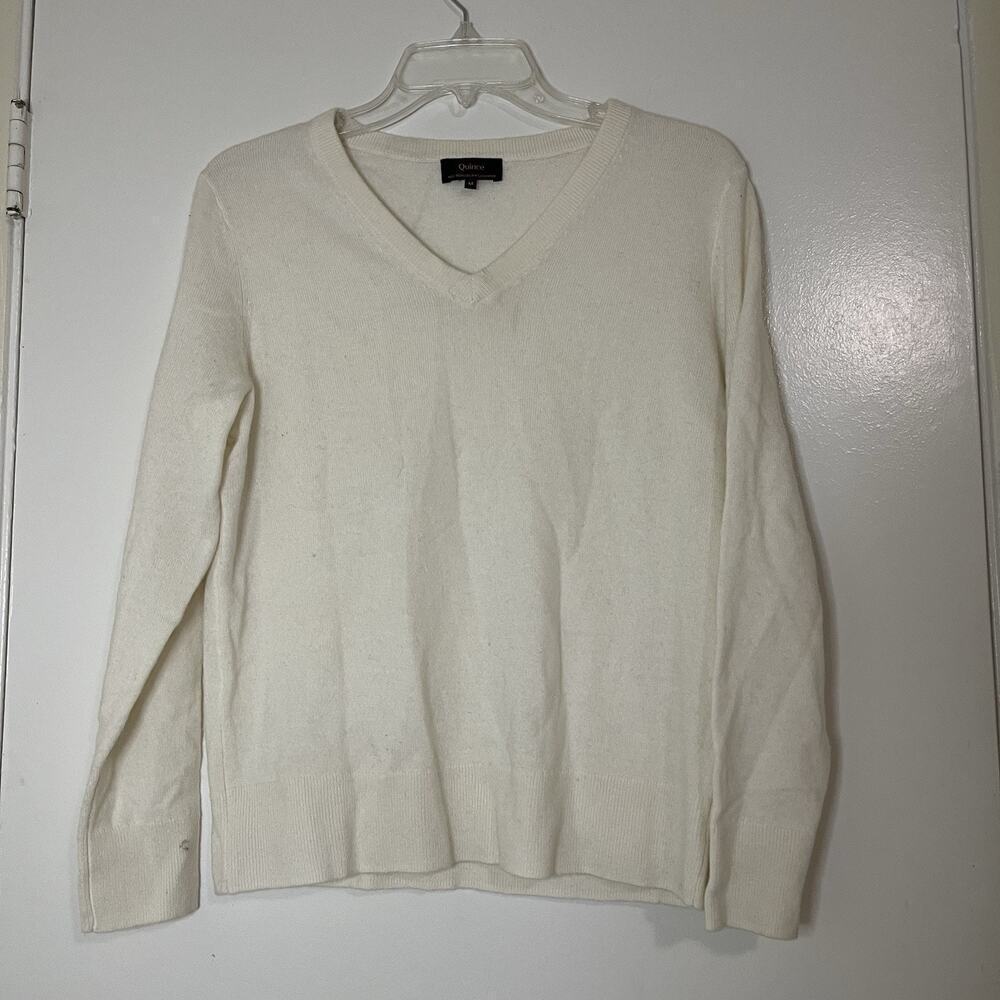 QUINCE. mongolian cashmere vneck knit ivory cream sweater medium